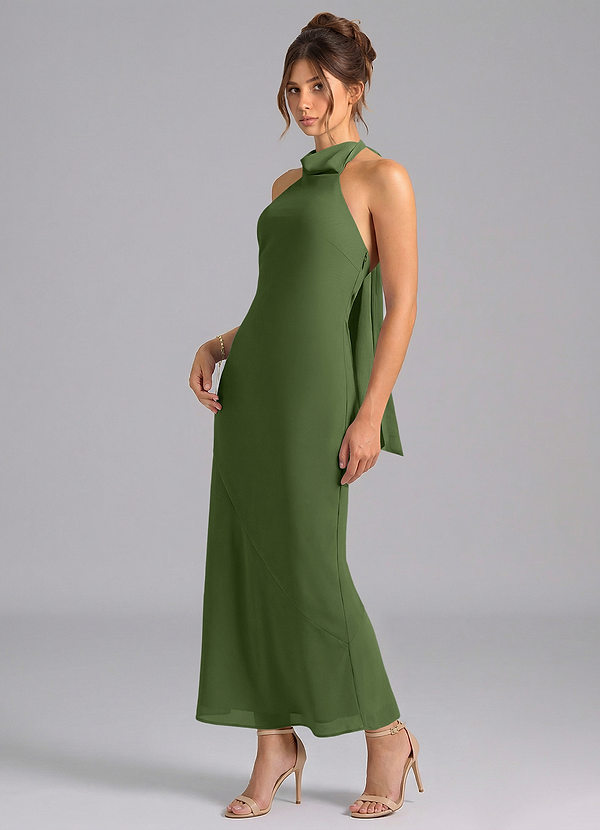 Azazie Velli Bridesmaid Dresses Olive Mermaid High Neck Chiffon Dress image1
