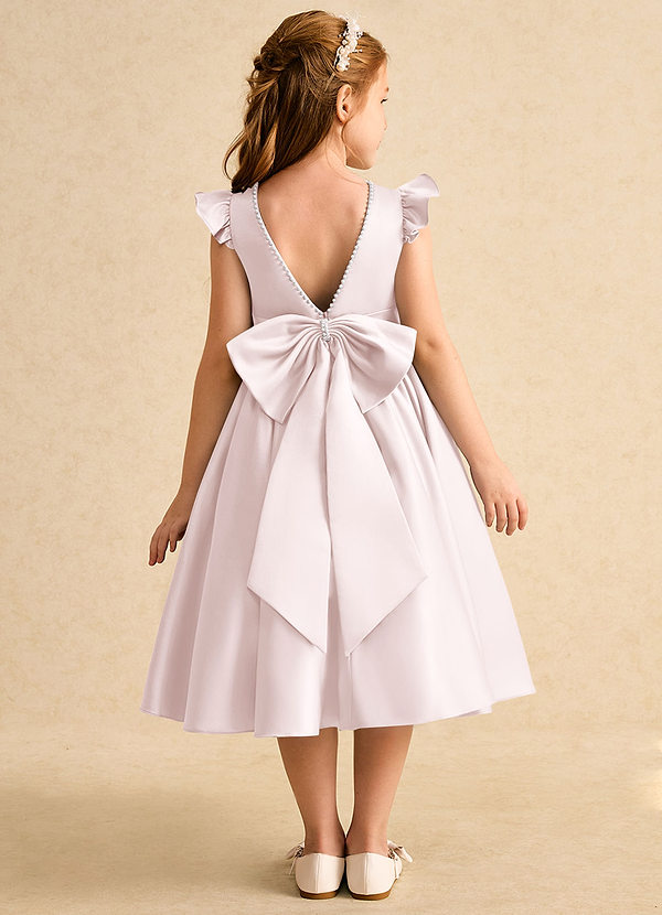 Azazie Dumpling Flower Girl Dresses Blushing Pink A-Line Bow Matte Satin Dress image1