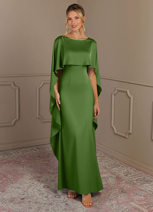 Azazie Eli Robe Mère de la Mariée & du Marié Robe Fourreau en Satin extensible Col de bateau Basilic image1