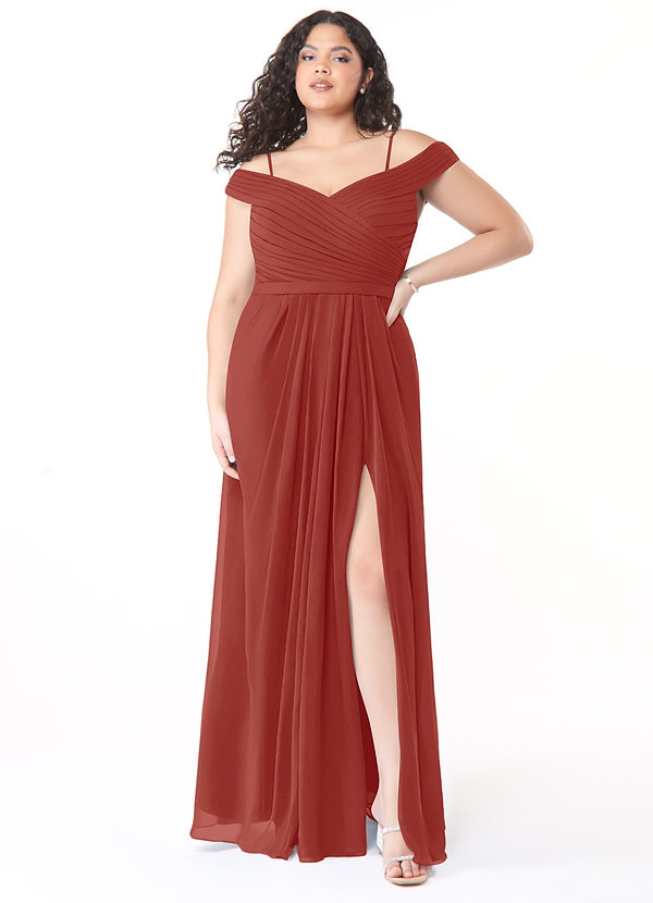 Azazie Audrianna Bridesmaid Dresses Terracotta A-Line Off-The-Shoulder Gathered Chiffon Convertible Dress image1
