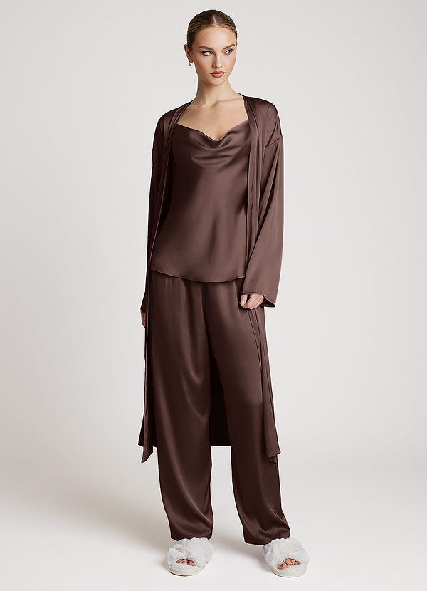 front Ganache Satin Long Sleeves 3-Piece Loungewear Set