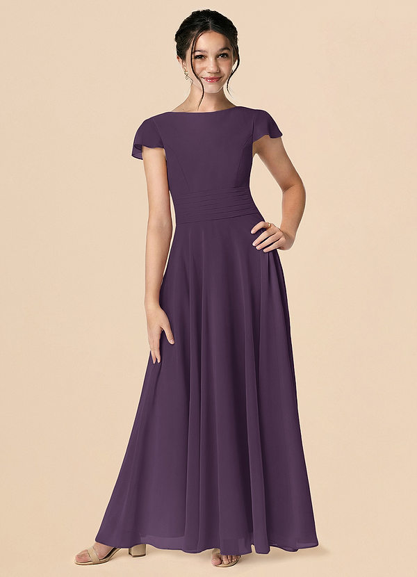 Azazie Payton Plum A-Line Bow Chiffon Dress image1