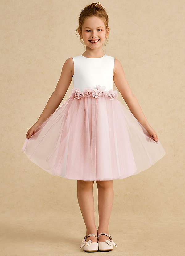 Azazie Louisa Flower Girl Dresses Ivory Blushing Pink A-Line Sleeveless Tulle Dress image1