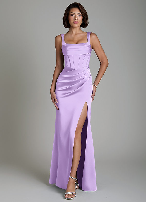 Azazie Amora Bridesmaid Dresses Lilac Mermaid Corset Stretch Satin Dress image1