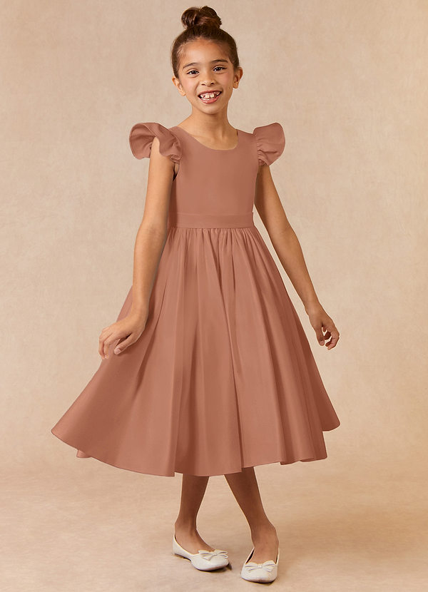 Azazie Violeta Flower Girl Dresses Bronzer Ball-Gown Bow Matte Satin Dress image1