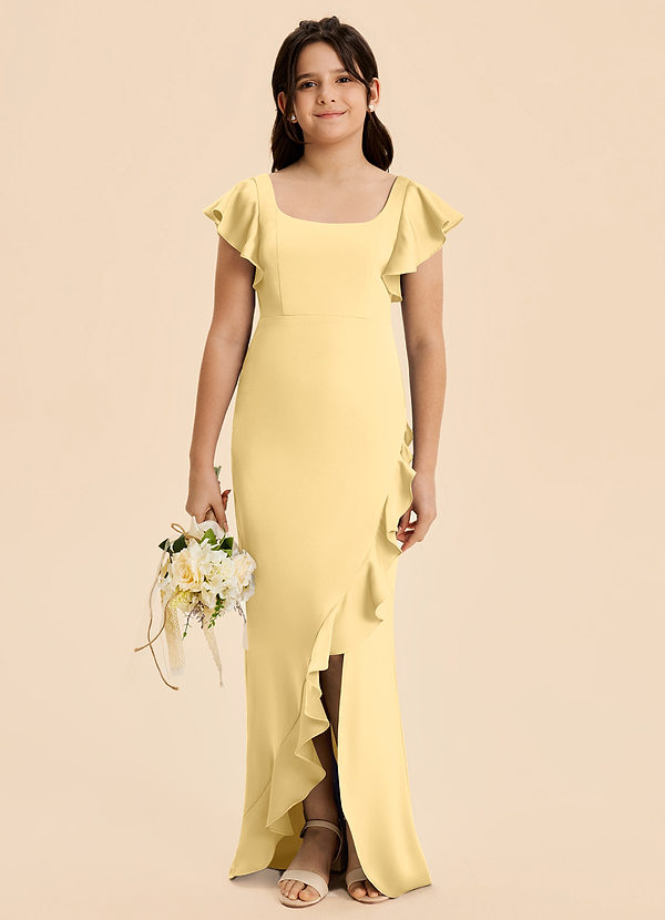 Azazie Demi Junior Butter Mermaid Bow Stretch Satin Dress image1