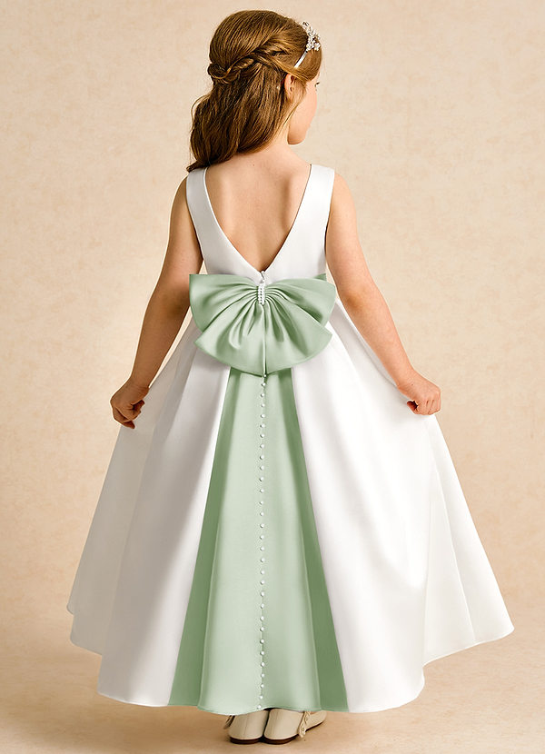 Azazie Cherry Flower Girl Dresses Ivory Dusty Sage Ball-Gown Pleated Matte Satin Dress image1