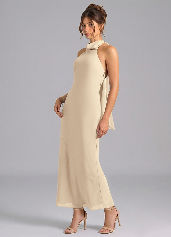 Azazie Velli Brautjungfernkleider Meerjungfrau-Linie Hoher Kragen Chiffon Kleid Champagner image1