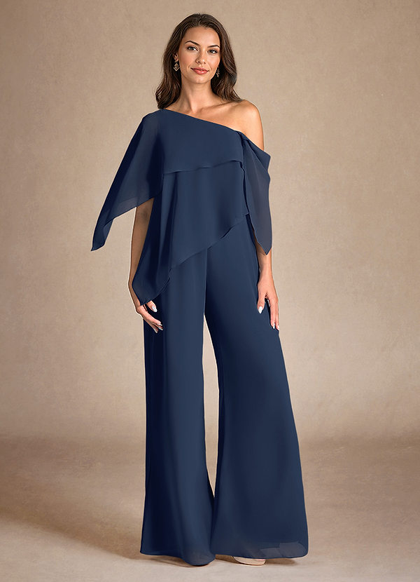Azazie Halima Abiti da Mamma Sposa Abito Tuta Pantaloni in Chiffon Spacco Laterale Marino Scuro image1