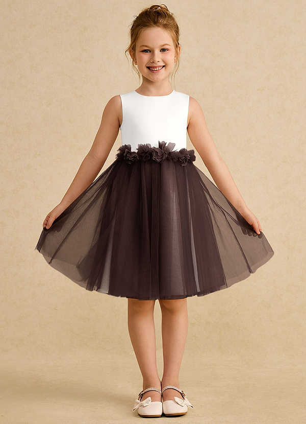 Azazie Louisa Blumenkinder Kleider A-Linie ärmellos Tüll Kleid Elfenbein Ganache image1