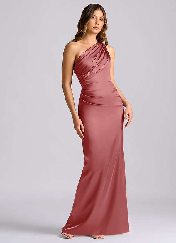 Azazie Akilah Brudtärneklänningar Klänning av Sjöjungfru i Stretch Satin One-shoulder Antik Ros image1