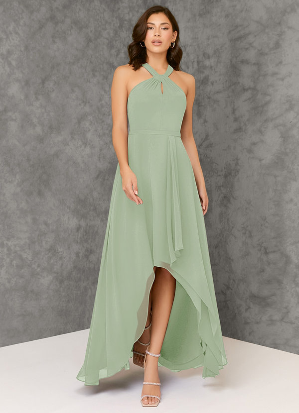 Azazie Amdis Bridesmaid Dresses Dusty Sage A-Line Pleated Chiffon Dress image1