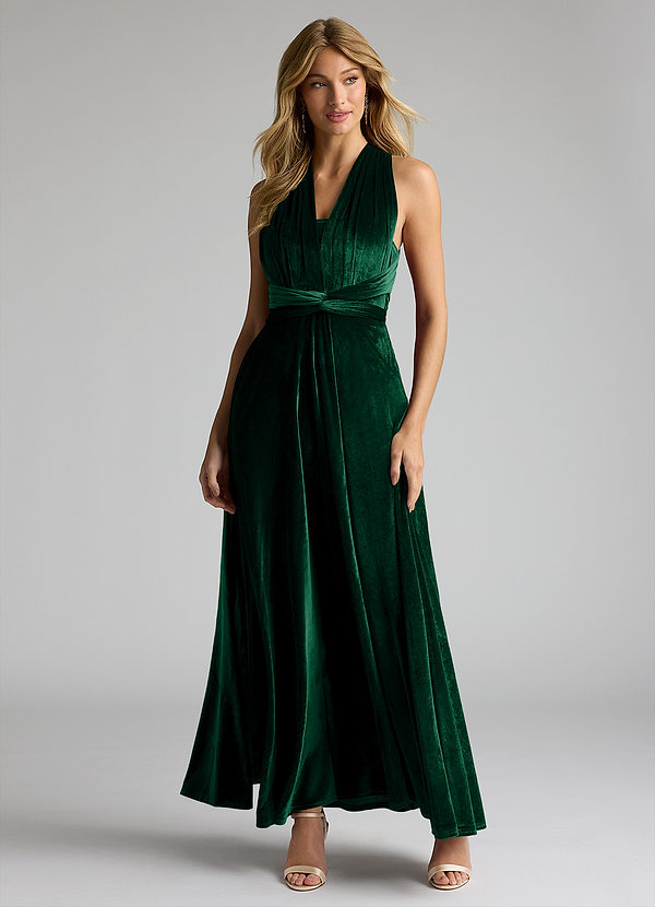 AZAZIE ESSENTIALS Bridesmaid Dresses Emerald A-Line Bow Velvet Dress image1