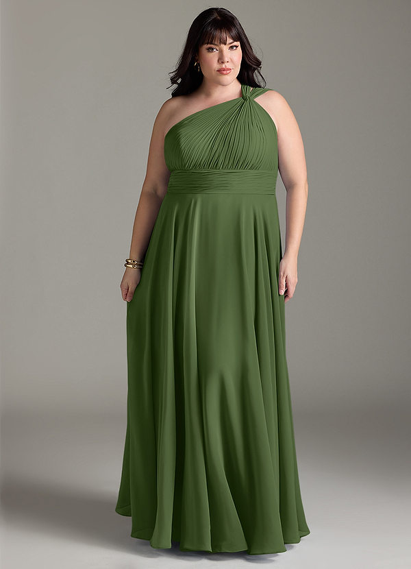Azazie Charlize Bridesmaid Dresses Olive A-Line One Shoulder Chiffon Dress image1