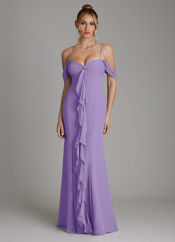 Azazie Karmela Bridesmaid Dresses Tahiti A-Line Off the Shoulder Chiffon Dress image1