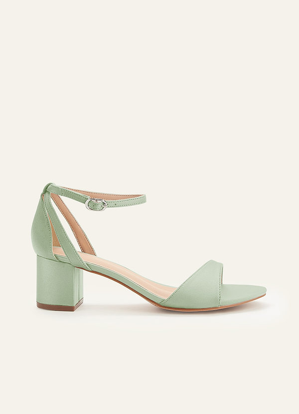 front Matching Color Matte Satin Ankle Strap Block Heels
