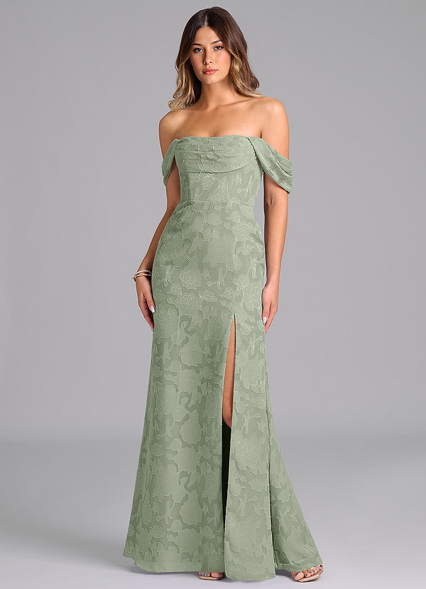 Azazie Saige Vestidos Dama de Honor Vestido de Agave de Devorado Floral de Corte en A Convertible con Vestidos sin tirantes image1