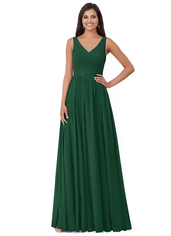 Azazie Robbie Abiti da Damigella Abito A-Line in Chiffon Pizzo Verde Scuro image1