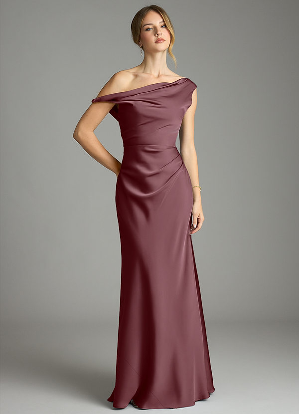 Emerson Bridesmaid Dresses Sangria Mermaid Off the Shoulder Stretch Satin Dress image1