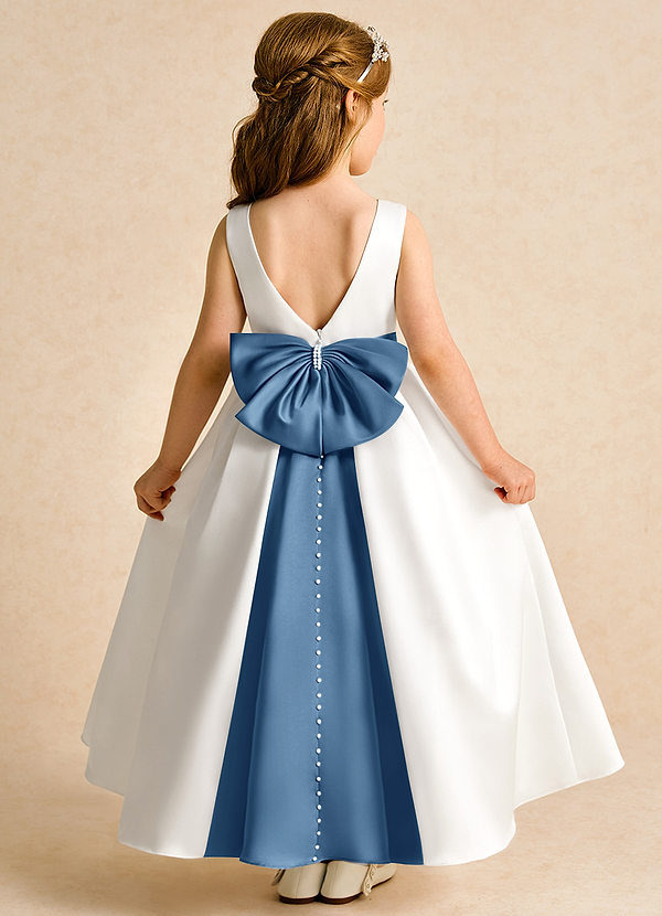Azazie Cherry Flower Girl Dresses Ivory Twilight Ball-Gown Pleated Matte Satin Dress image1