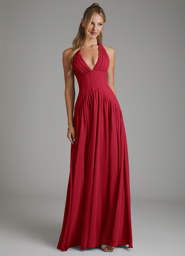 Azazie Alicia Bridesmaid Dresses Scarlet A-Line Pleated Chiffon Dress image1