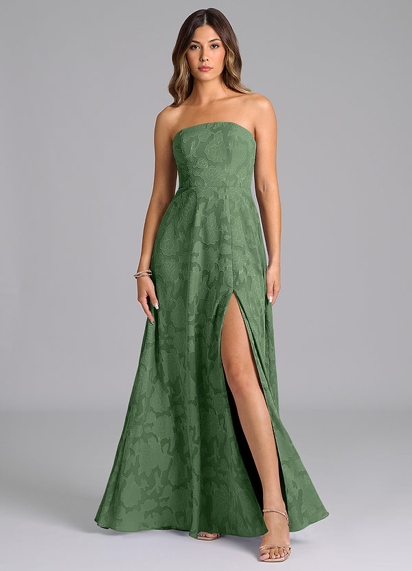 Azazie Wren Bridesmaid Dresses Eucalyptus A-Line Strapless Floral Burnout Dress image1