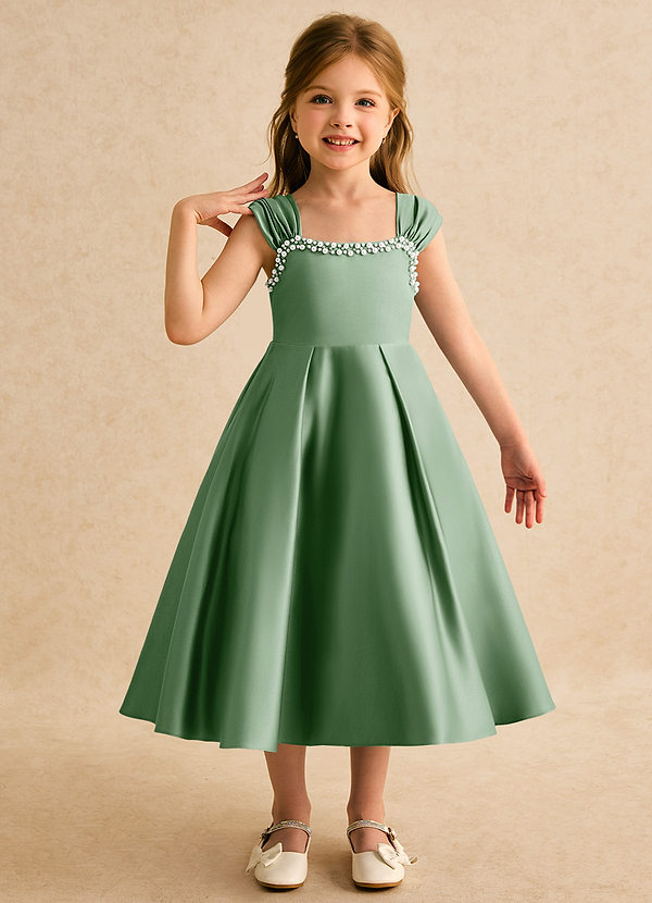 Azazie Yosemite Flower Girl Dresses Matcha Ball-Gown Sweetheart Neckline Matte Satin Dress image1