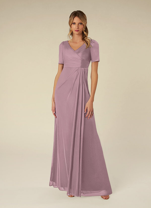 Azazie Bessie Mother of the Brides Dresses Dusty Rose A-Line Pleated Mesh Dress image1