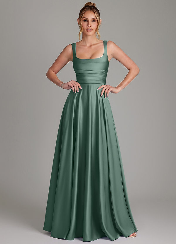 Azaria Bridesmaid Dresses Eucalyptus A-Line Corset Stretch Satin Dress image1