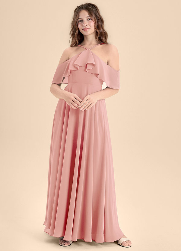 Azazie Tessabelle Junior Rosette A-Line Off the Shoulder Chiffon Dress image1
