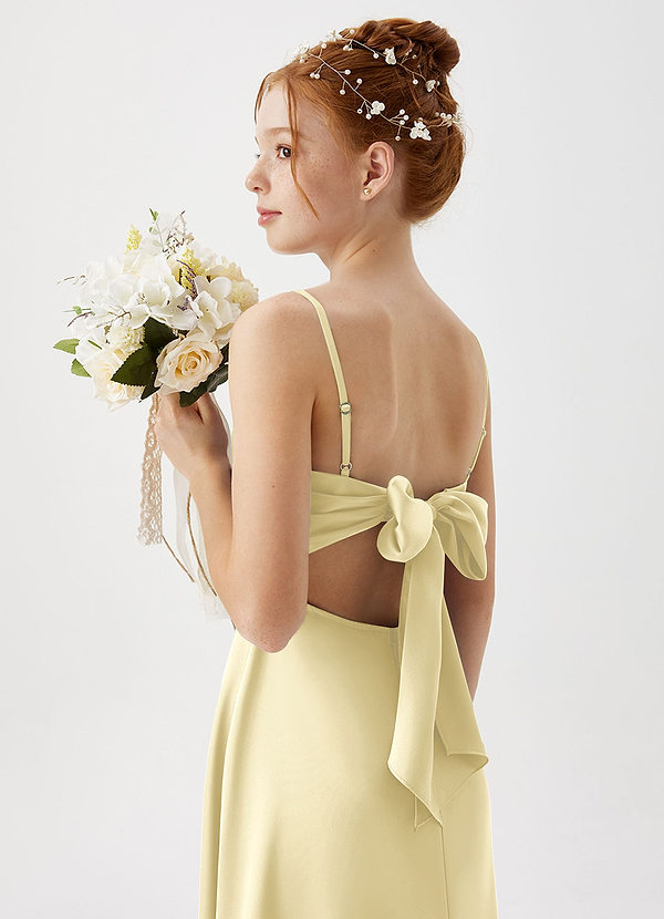 Azazie Shale Junior Lemon Sorbet A-Line Stretch Satin Dress image1