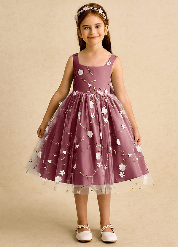 Azazie Bean Flower Girl Dresses Merlot Ball-Gown Sleeveless Tulle Dress image1