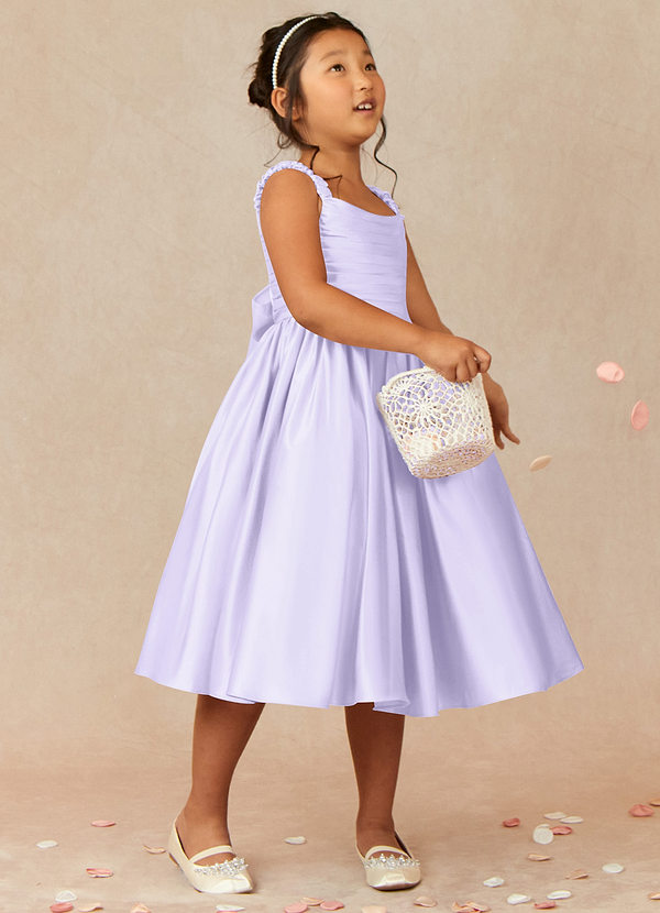 Azazie Cutie Pie Flower Girl Dresses Lilac A-Line Pleated Matte Satin Dress image1