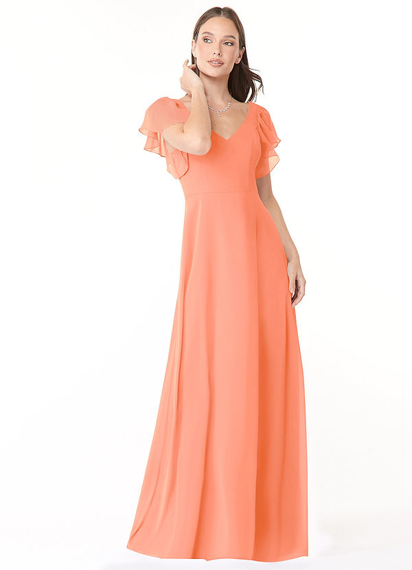 Azazie Syenna Bridesmaid Dresses Sunset A-Line Ruched Chiffon Dress image1
