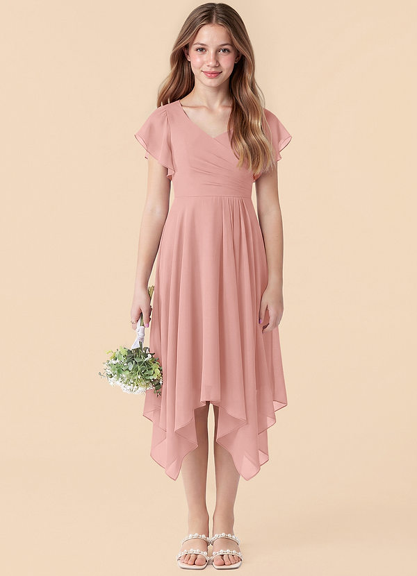 Azazie Janeaurelia Junior Rosette A-Line Pleated Chiffon Dress image1
