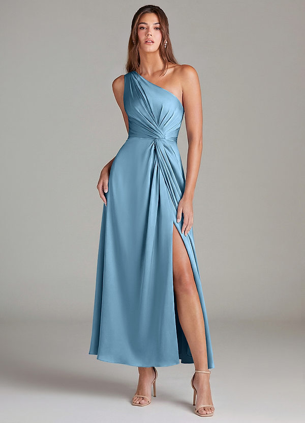 Azazie Brooke Suknie dla druhen Linia A Jedno ramię Satyna elastyczna Długość kostki Sukienka image1