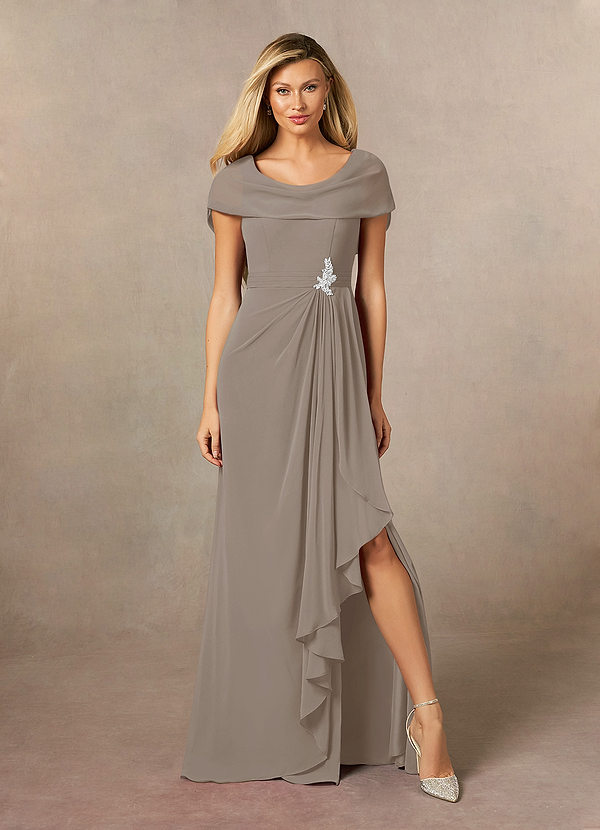 Azazie Mary Mother of the Brides Dresses Taupe A-Line Side Slit Chiffon Dress image1