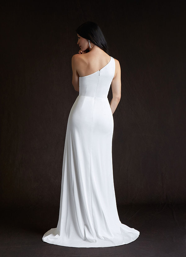Azazie Tipton Wedding Dresses Sheath One Shoulder Crepe back satin Floor-Length Dress image2