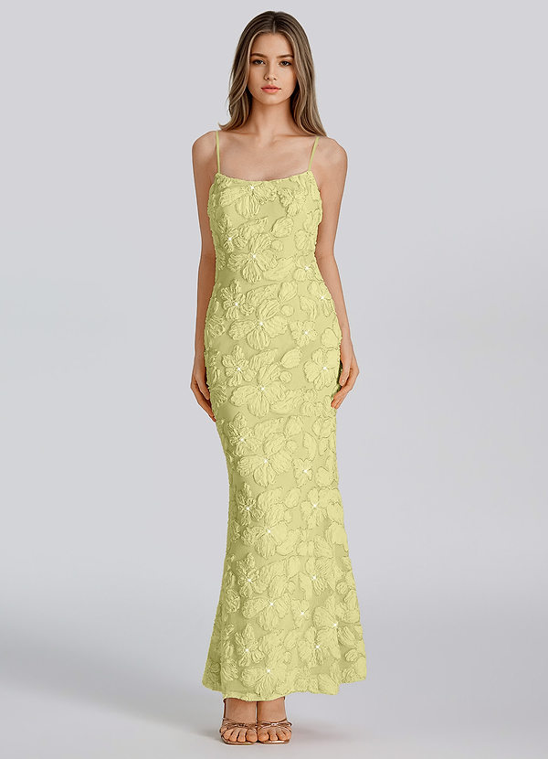 Adelindora Lemon Sorbet 3D Flower Stretch Mesh Maxi Dress front