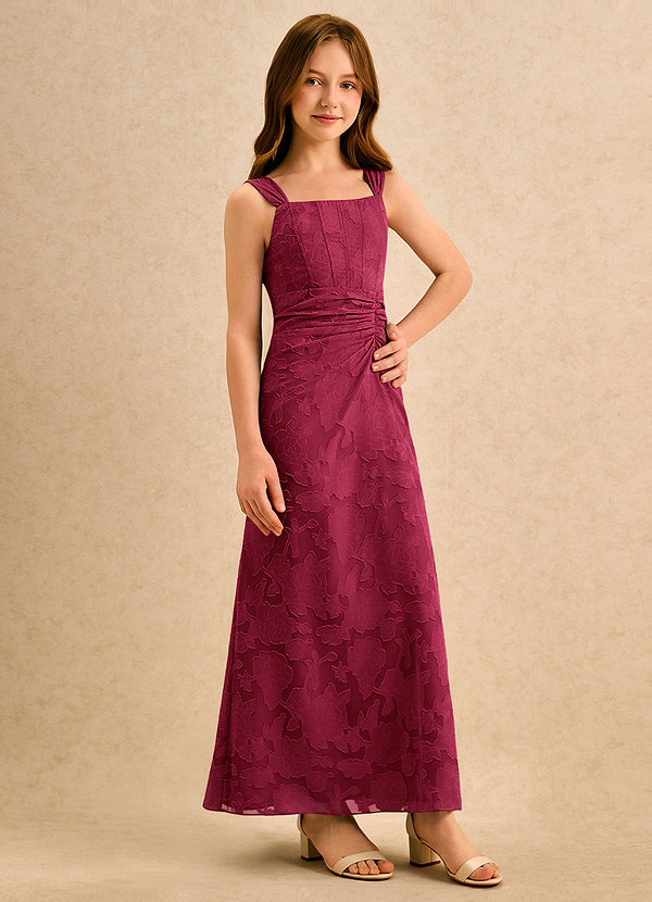 Azazie Brookie Girls Formal Vestidos de Niña de Flores Vestido de Borgoña de Devorado Floral de Corte en A con Sin mangas image1