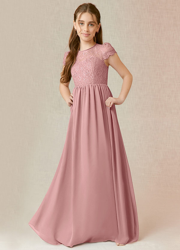 Azazie Delevingne Junior Jurk van Chiffon met A-Lijn Kant Stoffige Roos image1