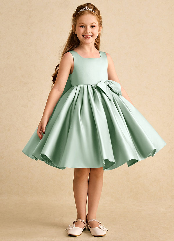 Azazie Jessie Flower Girl Dresses Agave A-Line Bow Matte Satin Dress image1