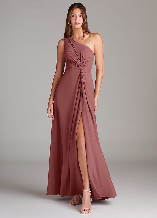 Azazie Brooke Bridesmaid Dresses Amethyst A-Line One Shoulder Chiffon Dress image1