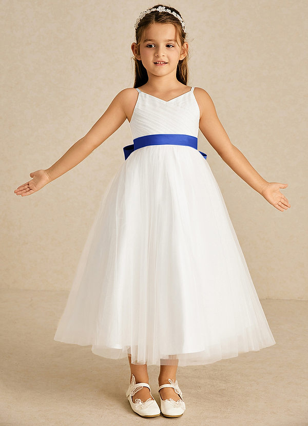 Azazie Lea Vestidos de Niña de Flores Vestido de Azul Real de Tul de Corte En A con Tirante Espagueti image1