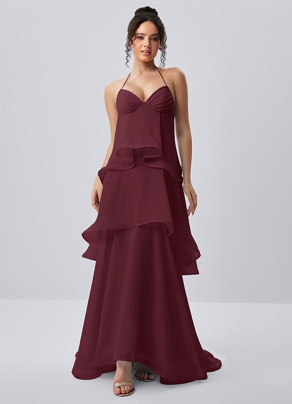 Eliaofen Wijn A-lijn chiffon zomerjurk met ruches image1