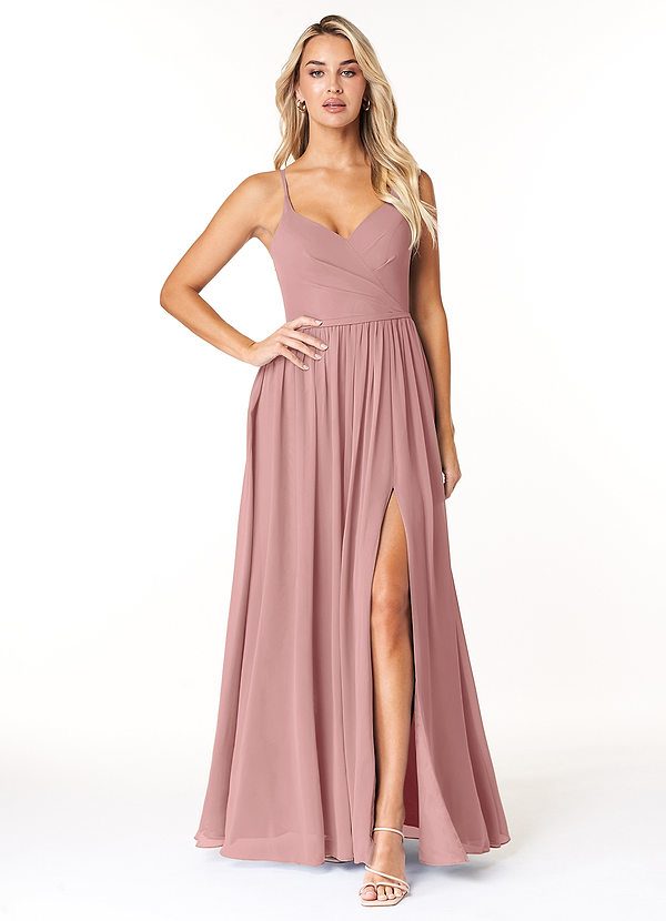 Azazie Dominic Bridesmaid Dresses Dusty Rose A-Line V-Neck Pleated Chiffon Dress image1