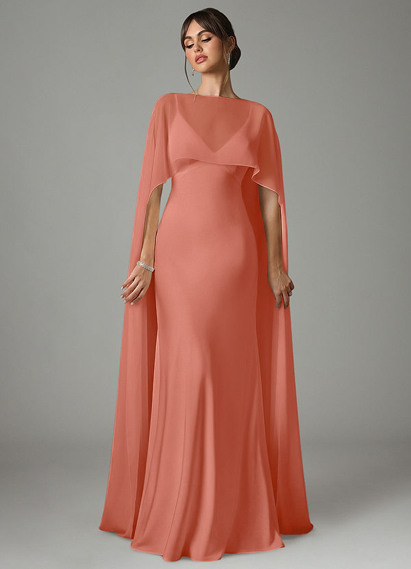 Azazie Stefania Robes Demoiselle d'honneur Robe Trapèze en Satin extensible Rose Saumon image1