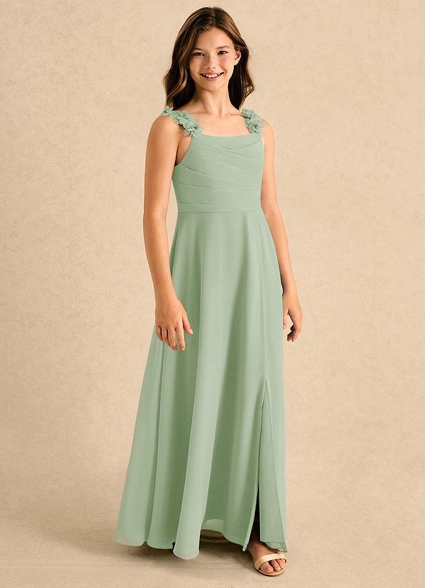 Azazie Masie Girls Formal Bloemenmeisjesjurken A-Lijn Jurk van Chiffon Geplooide Stoffige Salie image1