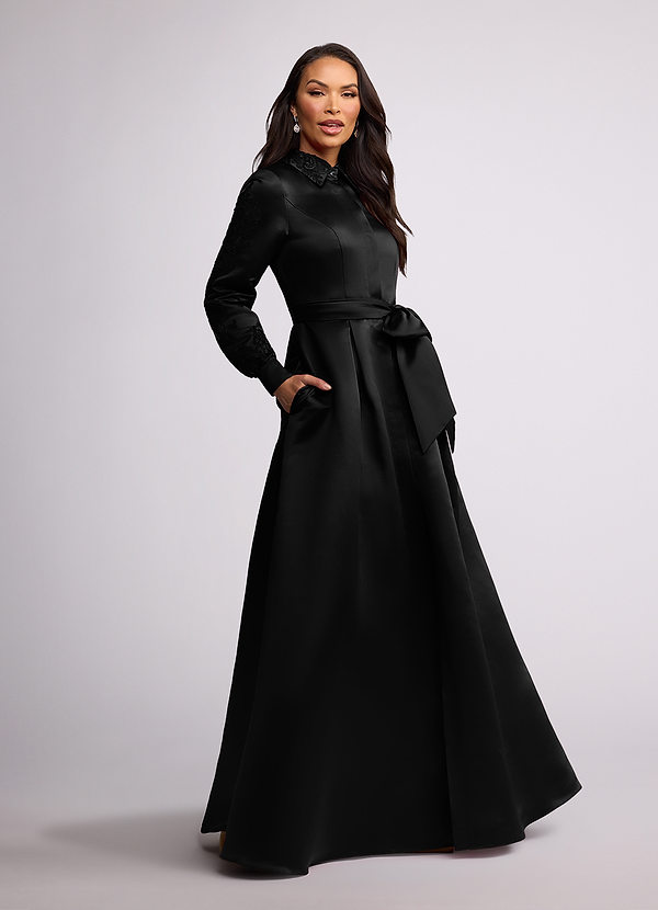 Azazie Ruth Vestidos de Madre de la Novia Vestido de Negro de Satin Mate de Corte En A con Encaje image1