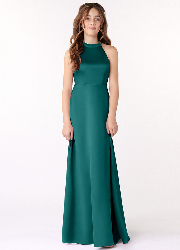 Azazie Laurel Junior Peacock A-Line Stretch Satin Dress image1